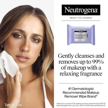 Neutrogena Makeup Remover Night Calming Cleansing Towelettes, Disposable Nighttime Face Wipes to Remove Dirt, Oil & Makeup, 25 ct, Twin Pack