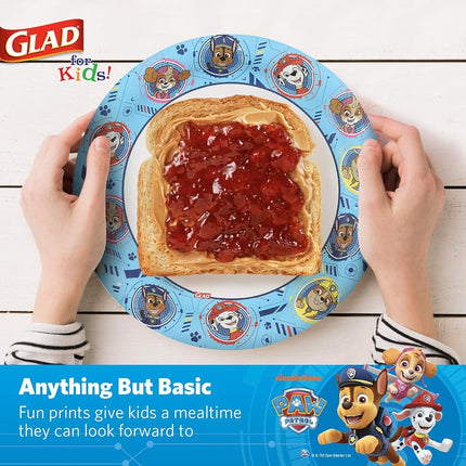 Glad for Kids Paw Patrol Paper Plates | Disposable Paw Patrol Plates for Kids | Heavy Duty Disposable Soak Proof Microwavable Paper Plates for All Occasions Core Pups Blue 7" Round Plates 200 ct