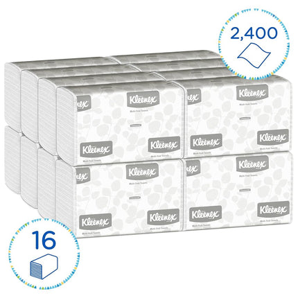 Kleenex Hand Towels - Multifold Paper Hand Towels - 16 Packs x 150 White Paper Towels (2,400 Total), Model Nr. 1890