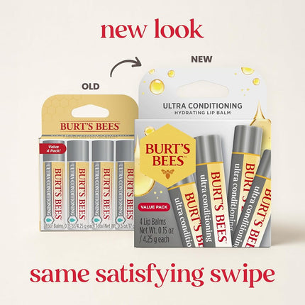 Burt's Bees Lip Balm Easter Basket Stuffers, Moisturising Lip Care, 100% Natural, Ultra Conditioning with Shea, Cocoa & Kokum Butter (Pack of 4)