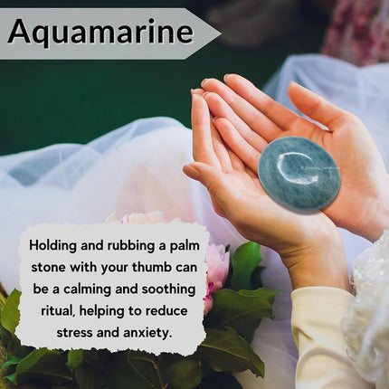 Amazing Gemstone Aquamarine Celestite Crystals and Healing Stones - Large Palm Stone Crystals Piedra - Crystal for Good Luck, Positive Energy, Meditation - Unique Stocking Stuffers Gifts for Women