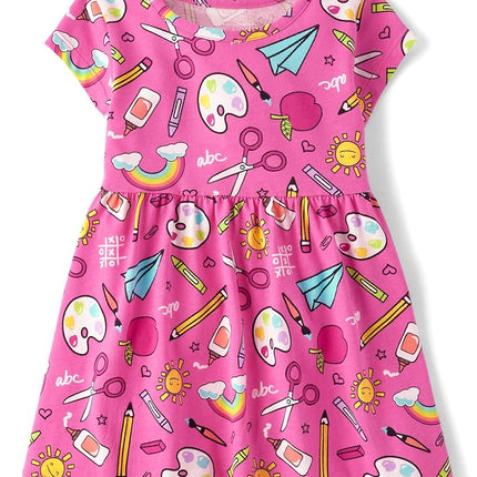 The Children's Place Baby Girls' and Toddler Short Sleeve Everyday Dresses, Pink School Doodle, 3T