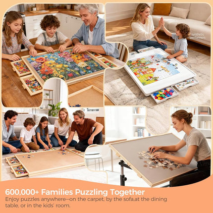 ALL4JIG 1000 Pieces Rotating Puzzle Board with 6 Drawers and Cover,22"x30"Portable Wooden Jigsaw Puzzle Table for Adults,Lazy Susan Spinning Puzzle Boards Birthday mom