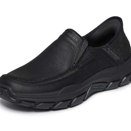 Skechers Men's USA Respected - Elgin Moc Toe Leather Slip-Ins, Bbk ( Black/Black ), 7 X-Wide
