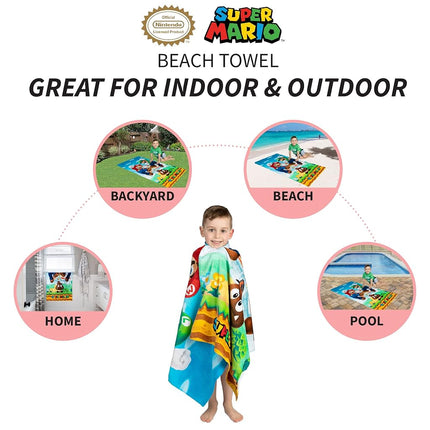 Franco Kids Super Soft Cotton Beach Towel, 28" x 58", Mario