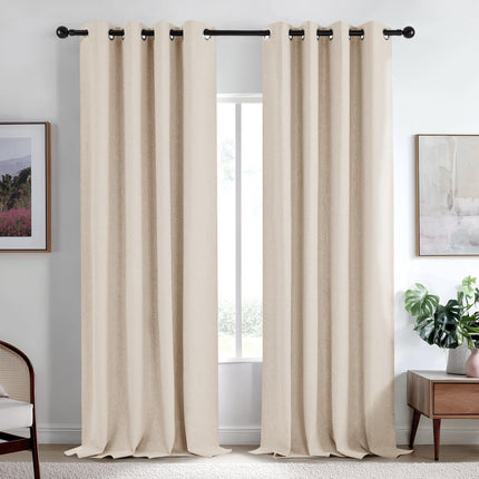 Deconovo Faux Linen Total Blackout Curtains Gromme