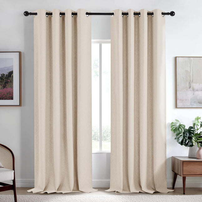Deconovo Faux Linen Total Blackout Curtains Gromme