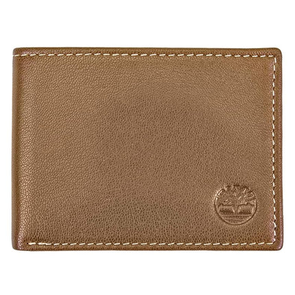 Timberland Men's Leather RFID Blocking Passcase Security Wallet Tan Genuine Leather RFID Blocking Security Wallet
