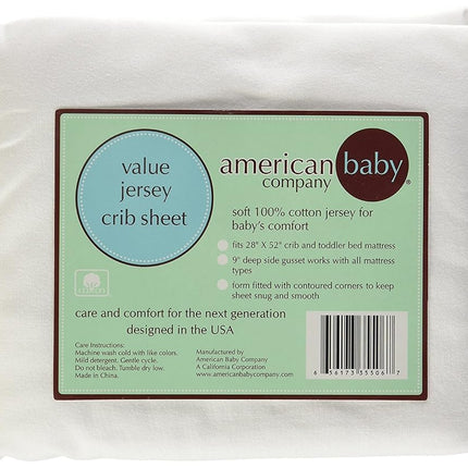 American Baby Company 100% Cotton Jersey Knit Fitted Crib Sheet for Standard Crib and Toddler Mattresses, White, for Boys and Girls