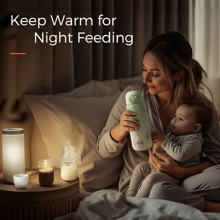 MOMFANN Portable Bottle Warmer for Travel, Dual Heating Modes for Breastmilk & Water, Portable Bottle Milk Warmer with Fast Heating & Long Battery Life, 10 Ounces Large Capacity (Green)