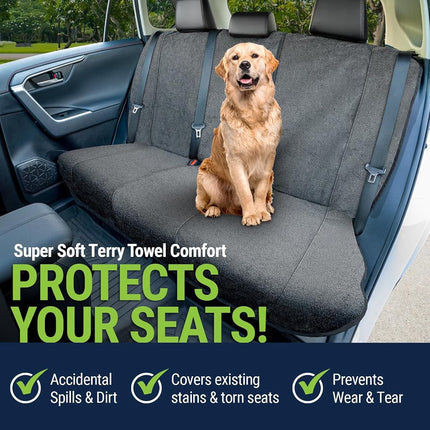 Season Guard Back Seat Towel Seat Cover for Cars; Great for After Gym Workouts, Dogs, and Outdoor Activities; Universal Fit for Cars SUVs Vans Trucks Rear Seats, EZ fit, Non Slip Grip, Grey