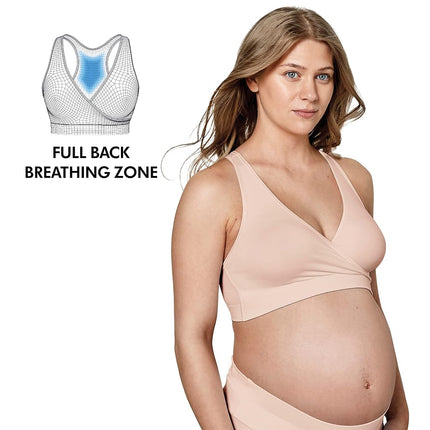 Medela Keep Cool Sleep Bra | Seamless Maternity & Nursing Bra with Full Back Breathing Zone and Soft Touch Fabric, Chai, S