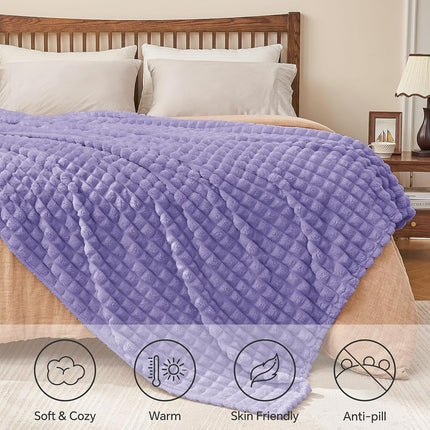 BEDELITE 3D Checked Lavender Fleece Twin Throw Blanket for Bed, 60x80 Inch