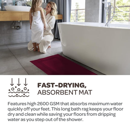 Bedford Home 100% Cotton Reversible Long Bath Rug - Burgundy - 24x60
