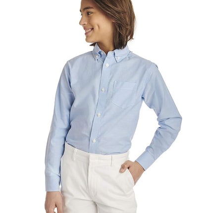 Chemise Oxford à manches longues et boutonnée unie IZOD pour garçons, Bleu Oxford, 18