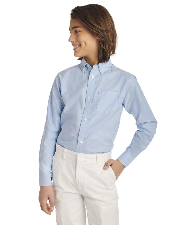 Chemise Oxford à manches longues et boutonnée unie IZOD pour garçons, Bleu Oxford, 18