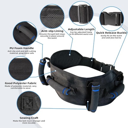 Gait Belt Transfer Belt for Seniors, Gate Belt for Elderly Lift Belts for Physical Therapy with Quick Release Anti-Slip Function Standing Aids & Support for Elderly Handicap Patient Care (5 Handles)