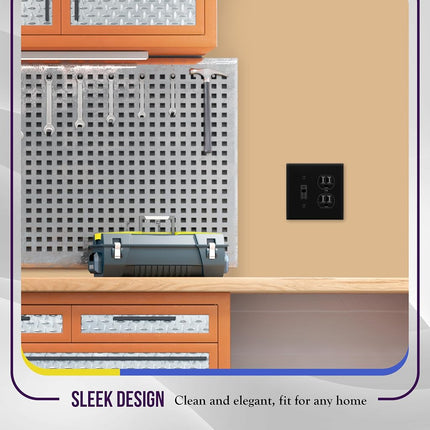 ENERLITES Combination Toggle Light Switch/Duplex Receptacle Outlet Wall Plate, Mid-Size 2-Gang 4.88" x 4.92", Polycarbonate Thermoplastic, 881121M-BK, Black