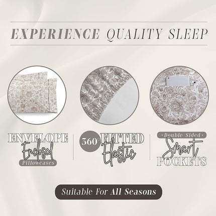 Elegant Comfort Amelia Boho Paisley 4-Piece Sheet Set, Deep Pocket 1500 Premium Hotel Quality, Fade and Wrinkle Resistant, Fitted Sheets with Smart Pockets, Paisley Sheet Set, Twin, Latte Taupe