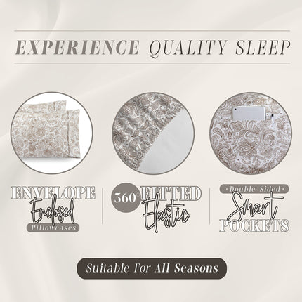 Elegant Comfort Amelia, parure de lit 4 pièces Boho Paisley, poche profonde 1500, qualité hôtel supérieure, résistante à la décoloration et aux plis, draps-housses avec poches intelligentes, parure de lit Paisley, lit jumeau, Latte Taupe