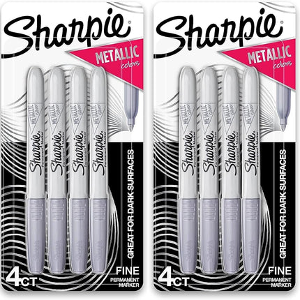 Sharpie 39109PP Metallic Permanent Markers, Fine Point, Silver, 4 Count, 2 Pack