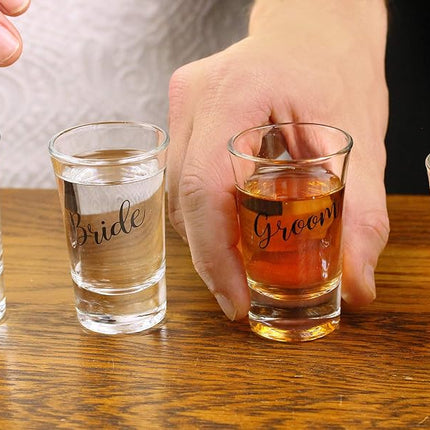 Lillian Rose Bride, Groom, Maid of Honor, and Best Man Shot Glass Set, 1.5oz, Clear