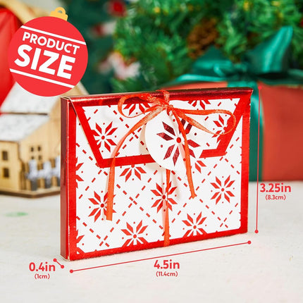 JOYIN 12PCS Gift Card Boxes Holder Unique for Christmas, Christmas Fancy Foil Gift Card Boxes with Ribbon, 4.5" x 3.25" x 0.4" Decorative Wrapped Envelopes, 12 Design Holiday Xmas Party Present Decor