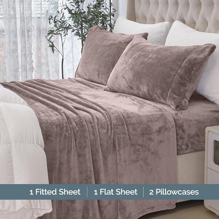 Elegant Comfort Luxuriously Soft 4-Piece Velvet Plush Flannel Sheet Set - Premium Quality - Cozy Warm, Anti-Static, Non Pilling Fuzzy Velvet Flannel Fleece Deep Pocket Sheet Set - Twin XL, Taupe