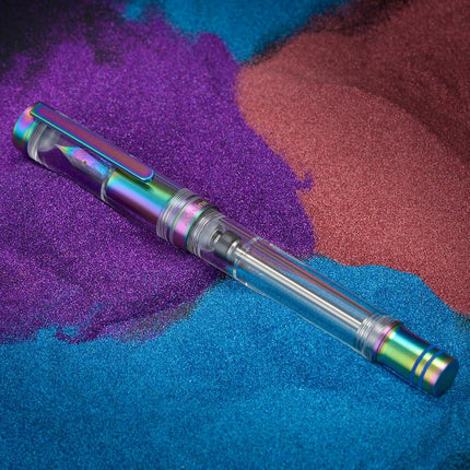 Asvine V200 Titanium Fountain Pen Vacuum Filling, Rainbow Bock Medium Nib Transparent Acrylic Smooth Writing Pen Case Set
