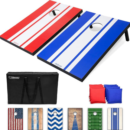 GoSports 3 x 2 ft American Flag Design Cornhole Game Set - Includes Two 3 x 2 ft Boards, 8 Bean Bags, and Carry Case
