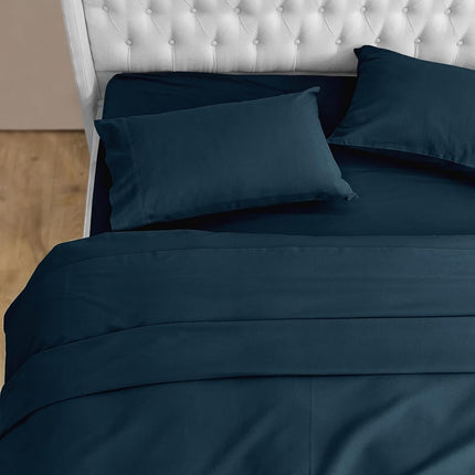Elegant Comfort Soft 4-Piece 100% Turkish Cotton Flannel Sheet Set - Premium Quality, Deep Pocket Fitted Sheet, Ultra Soft, Cozy Warm and Anti-Pill Flannel Sheets - Queen, Navy