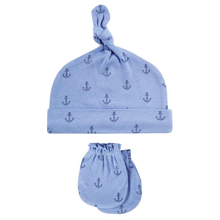 Gorro y mitones antiarañazos de algodón Hudson Baby para bebé unisex, ballena azul, 0-6 meses