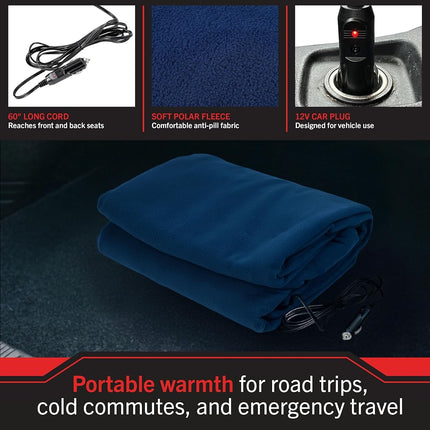 Couverture chauffante électrique à carreaux bleus Stalwart 12 volts pour voiture