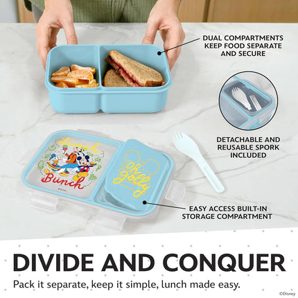 Disney Bento Box– Leak-Proof Kids Lunch Box with Divided Compartments & Detachable Spork - Mickey & Minnie, Stitch, & Winnie the Pooh BPA Free Toddler Bento Box