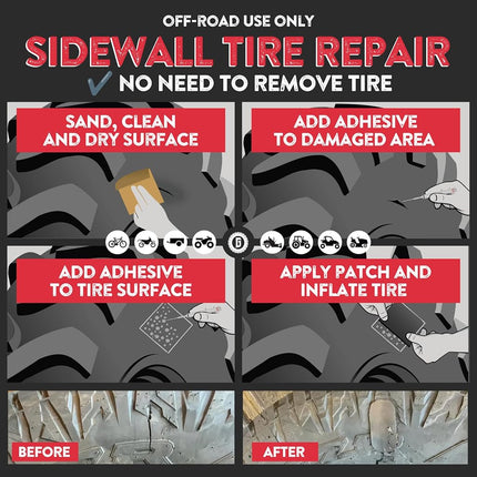 GlueTread External Patch Kit - for Tubeless Tires - No Need to Remove Tire - Kit Includes Enough Material to Patch 4 Tires - ATV Sidewall Repair Kit