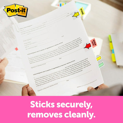 Banderitas Post-it, "Firme aquí", 200 unidades/Dispensador de escritorio de alta capacidad con agarre, 2,54 cm de ancho, amarillo (680-HVSH)