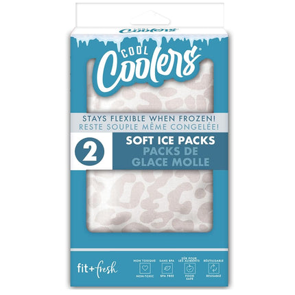 Fit & Fresh Cool Coolers 2 Pack Soft Ice for Lunch Bags, Flexible Stretch Nylon, Durable, Reusable Lunch Box Ice Packs, Soft Ice, Reusable Freezer Packs, Lunch Ice, Easy to Clean, Ivory Feline