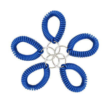 Lucky Line 2” Spiral Wrist Coil with Steel Key Ring, Flexible Wrist Band Key Chain Bracelet, Stretches to 12”, Blue, 5 Pack
