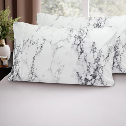 Elegant Comfort Luxury Ultra-Soft 2-Piece Pillowcase Set - 1500 Premium Hotel Quality Microfiber Double Brushed - Wrinkle Resistant, Standard/Queen, Marble Pattern White