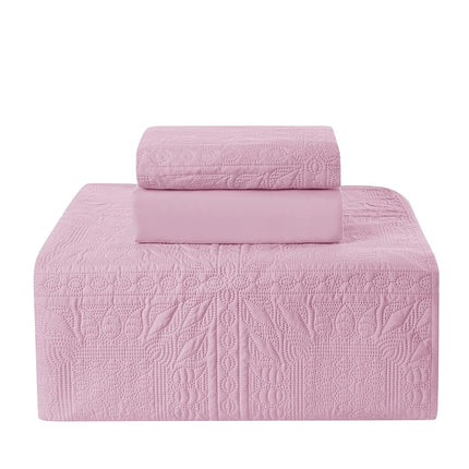 Hearth & Harbor 3-Piece Toddler Bedding Set � Soft, Breathable All-Season Quilt and Coverlet for Kids � Lightweight and Cozy Bedspread - Grid Weave - Baby Pink