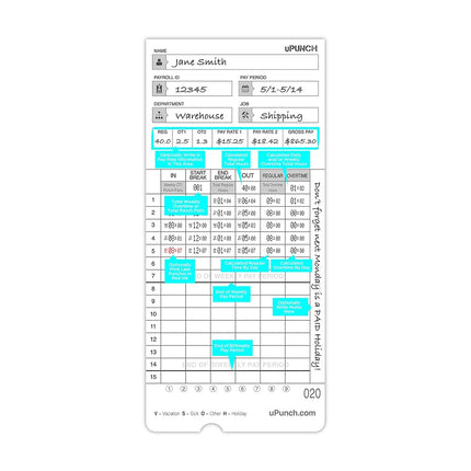 50 uPunch Time Cards for HN4000…