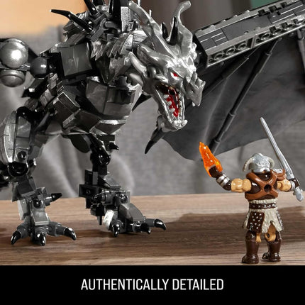MEGA Skyrim Action Figures Building Toys, Alduin the World Eater with 619 Pieces, with 1 Dragonborn Figure, for Collectors, HXR98