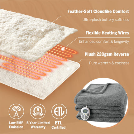 Serta Heated Blanket, Electric Full Size Blanket, Soft, Warm, Fuzzy Heating Blanket Full for Office, Couch, 1-12 hr Auto Shut Off Timer, 10 Lv Heat Setting, ETL Certified, Full 77" x 84" Grey