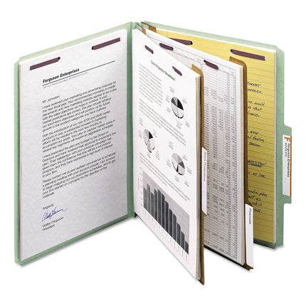 Smead Pressboard Classification File Folder with SafeSHIELD Fasteners, 2 Dividers, 2" Expansion, Letter Size, Gray/Green, 10 per Box (14076)