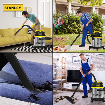 STANLEY Aspiradora húmeda/seca de 3 galones, potente motor de 4 HP de pico, aspiradora industrial multifuncional 3 en 1 portátil de acero inoxidable con soplador, Modelo: SL18136