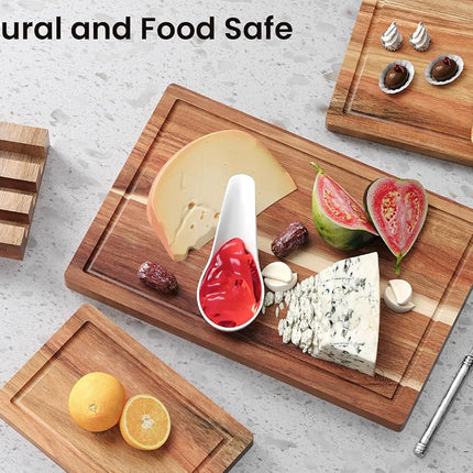 Fibogollo Set of 3 Acacia Wood Kitchen Cutting Boards with Holder