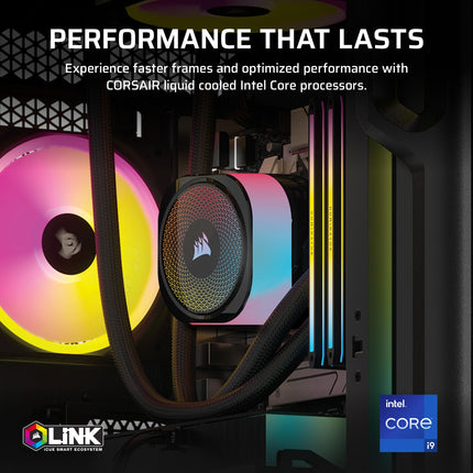 PC de gaming Corsair Vengeance i8200 – Intel® Core™ i9 14900KF refrigerado por líquido – NVIDIA GeForce RTX 5080 GPU – 64GB de memoria DDR5 Dominator Titanium RGB – SSD M.2 de 2TB+2TB – Negro