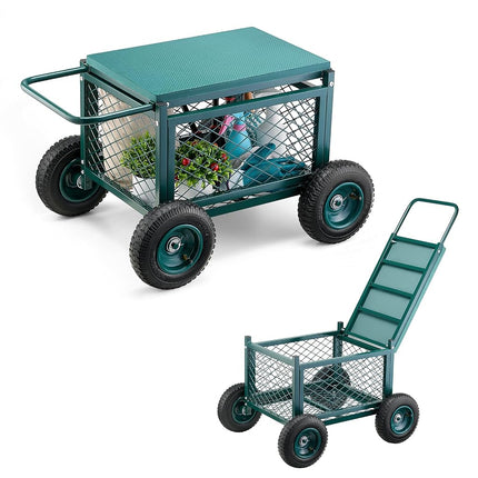 VEVOR Rolling Garden Cart with Seat, Metal Rolling