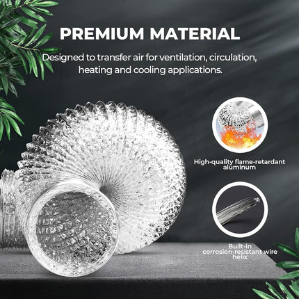 Simple Deluxe 8 Inch 25 Feet, Non-Insulated Flex Air Aluminum Foil Duct for Dryer Vent Hose, Heating, Cooling, Ventilation, Exhaust, 2 Clamps Included, 8" x 25', Silver