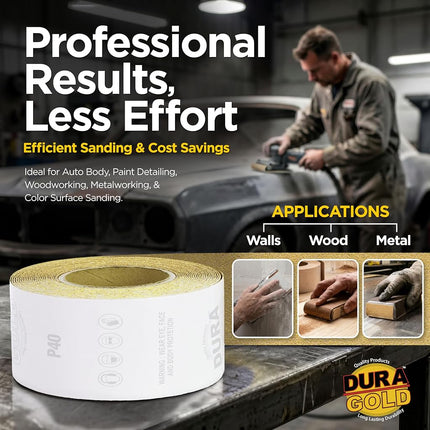 Dura-Gold - Premium - 60 Grit Gold - Longboard Continuous Roll 10 Yards Long by 2-3/4" Wide PSA Self Adhesive Stickyback Longboard Sandpaper for Automotive and Woodworking